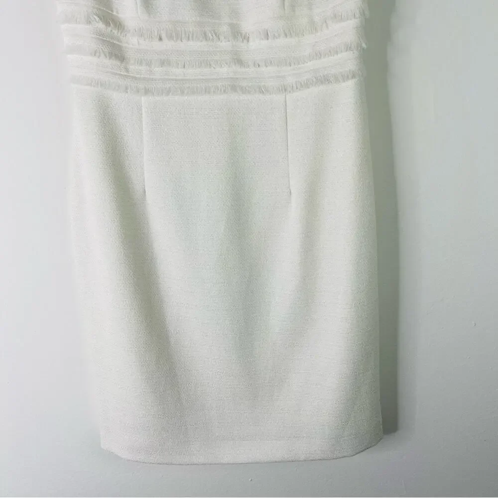 Tahari white pearl fringe cut out wedding evening office midi dress 6P - Picture 3 of 10